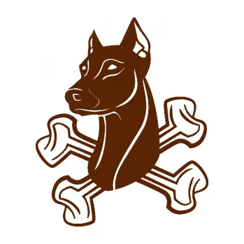 Polep vozidla Pes 114 levá dobrman se zkříženými kostmi (15 - hnědá) SAMOLEPKA NA AUTO, NÁLEPKA, FÓLIE, POLEP, TUNING, VLASTNÍ TEXT, TISK, AUTOSAMOLEPKY.cz, POLEPY, OBRÁZEK, LOGO, 3D STICKERS