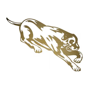 samolepka Pes 049 pravá (64 - škrábaný kov zlatý) SAMOLEPKA NA AUTO, NÁLEPKA, FÓLIE, POLEP, TUNING, VLASTNÍ TEXT, TISK, AUTOSAMOLEPKY.cz, POLEPY, OBRÁZEK, LOGO, 3D STICKERS