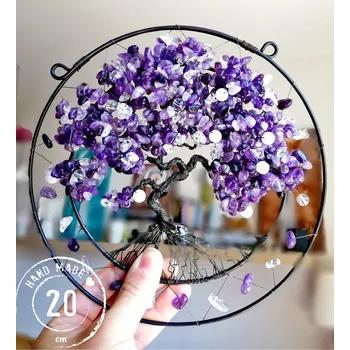 Strom života polodrahokamy s Ametystem - Klid a harmonie ve vašem domově 20cm Drátované stromy života