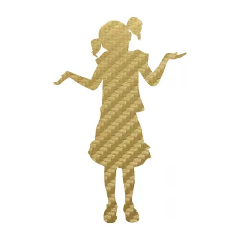 samolepka Děti silueta 001 levá holčička krčí rameny (59 - 3D karbon zlatý) SAMOLEPKA NA AUTO, NÁLEPKA, FÓLIE, POLEP, TUNING, VLASTNÍ TEXT, TISK, AUTOSAMOLEPKY.cz, POLEPY, OBRÁZEK, LOGO, 3D STICKERS