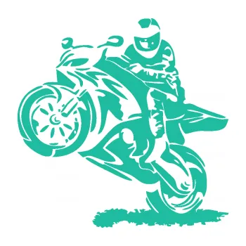 Samolepící dekorace Motorkář 010 levá (25 - tyrkysová) SAMOLEPKA NA AUTO, NÁLEPKA, FÓLIE, POLEP, TUNING, VLASTNÍ TEXT, TISK, AUTOSAMOLEPKY.cz, POLEPY, OBRÁZEK, LOGO, 3D STICKERS