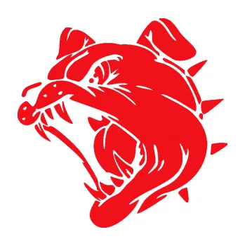 Polep vozidla SAMOLEPKA Pes 136 levá rozzuřený buldok (10 - červená) NA AUTO, NÁLEPKA, FÓLIE, POLEP, TUNING, VLASTNÍ TEXT, TISK, AUTOSAMOLEPKY.cz, POLEPY, OBRÁZEK, LOGO, SAMOLEPKY