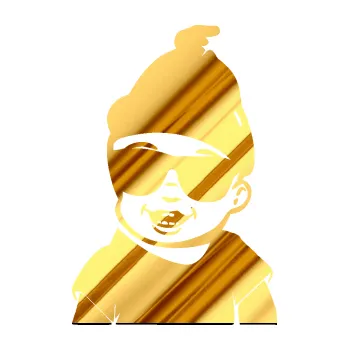 Samolepicí dekorace na vozidlo Dítě v autě 081 levá chlapeček v brýlích (81 - chrom fólie zlatá zrcadlová) SAMOLEPKA NA AUTO, NÁLEPKA, FÓLIE, POLEP, TUNING, VLASTNÍ TEXT, TISK, AUTOSAMOLEPKY.cz, POLEPY, OBRÁZEK, LOGO, 3D STICKERS