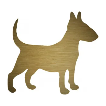 Polep vozidla SAMOLEPKA Pes 110 pravá Bulteriér (64 - škrábaný kov zlatý) NA AUTO, NÁLEPKA, FÓLIE, POLEP, TUNING, VLASTNÍ TEXT, TISK, AUTOSAMOLEPKY.cz, POLEPY, OBRÁZEK, LOGO, SAMOLEPKY