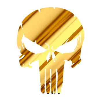 Samolepicí dekorace na vozidlo Punisher 004 (81 - chrom fólie zlatá zrcadlová) SAMOLEPKA NA AUTO, NÁLEPKA, FÓLIE, POLEP, TUNING, VLASTNÍ TEXT, TISK, AUTOSAMOLEPKY.cz, POLEPY, OBRÁZEK, LOGO, 3D STICKERS