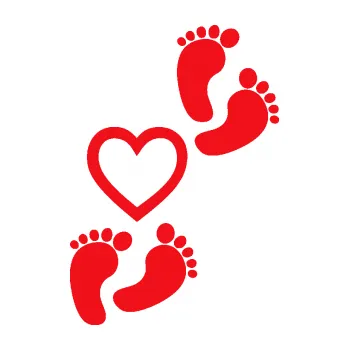 Samolepicí dekorace na vozidlo Dítě v autě 078 pravá nožičky se srdíčkem (10 - červená) SAMOLEPKA NA AUTO, NÁLEPKA, FÓLIE, POLEP, TUNING, VLASTNÍ TEXT, TISK, AUTOSAMOLEPKY.cz, POLEPY, OBRÁZEK, LOGO, 3D STICKERS