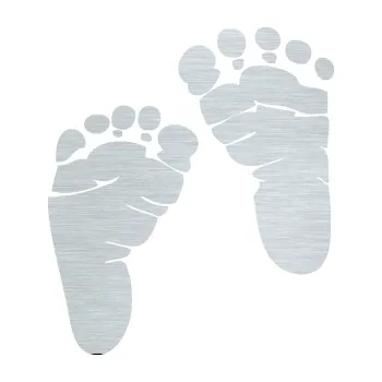 Samolepicí dekorace na vozidlo Baby on board 005 pravá otisk chodidel (61 - škrábaný hliník) SAMOLEPKA NA AUTO, NÁLEPKA, FÓLIE, POLEP, TUNING, VLASTNÍ TEXT, TISK, AUTOSAMOLEPKY.cz, POLEPY, OBRÁZEK, LOGO, 3D STICKERS