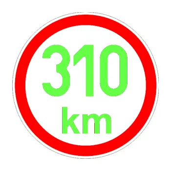 samolepka Maximální rychlost 310km - nejvyšší konstrukční rychlost (71 - Fluorescentní zelená) SAMOLEPKA NA AUTO, NÁLEPKA, FÓLIE, POLEP, TUNING, VLASTNÍ TEXT, TISK, AUTOSAMOLEPKY.cz, POLEPY, OBRÁZEK, LOGO, 3D STICKERS