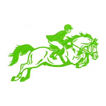 Samolepící dekorace Kůň 059 pravá jezdec na koni parkur (58 - 3D karbon zelený kawasaki) SAMOLEPKA NA AUTO, NÁLEPKA, FÓLIE, POLEP, TUNING, VLASTNÍ TEXT, TISK, AUTOSAMOLEPKY.cz, POLEPY, OBRÁZEK, LOGO, 3D STICKERS