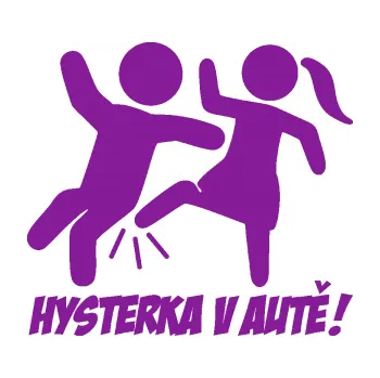 Polep vozidla SAMOLEPKA Hysterka v autě levá (14 - fialová) NA AUTO, NÁLEPKA, FÓLIE, POLEP, TUNING, VLASTNÍ TEXT, TISK, AUTOSAMOLEPKY.cz, POLEPY, OBRÁZEK, LOGO, SAMOLEPKY
