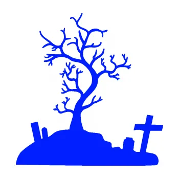 Samolepící dekorace Halloween 019 levá hřbitov (19 - modrá dynamic) SAMOLEPKA NA AUTO, NÁLEPKA, FÓLIE, POLEP, TUNING, VLASTNÍ TEXT, TISK, AUTOSAMOLEPKY.cz, POLEPY, OBRÁZEK, LOGO, 3D STICKERS