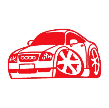 Polep vozidla SAMOLEPKA Audi TT karikatura levá (10 - červená) NA AUTO, NÁLEPKA, FÓLIE, POLEP, TUNING, VLASTNÍ TEXT, TISK, AUTOSAMOLEPKY.cz, POLEPY, OBRÁZEK, LOGO, SAMOLEPKY
