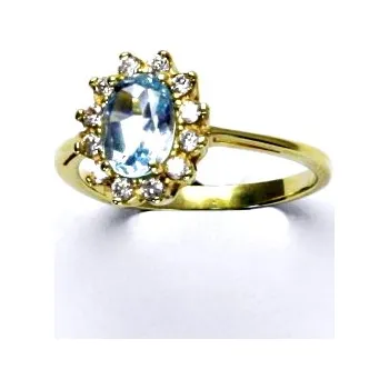 Prsten Zlatý prsten Kate, žluté zlato, přírodní topaz sky, čiré zirkony, T 1480