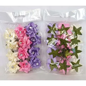 Železářství Přízdoba růžička na drátku ve třech barvách - 12 ks