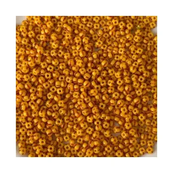 Dětské navlékací korálky Rokajl 10/0 žlutá s červenými pruhy