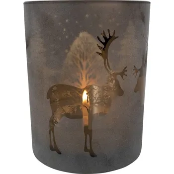 Svícen Bronzový skleněný svícen s jelenem - Ø 12*18cm