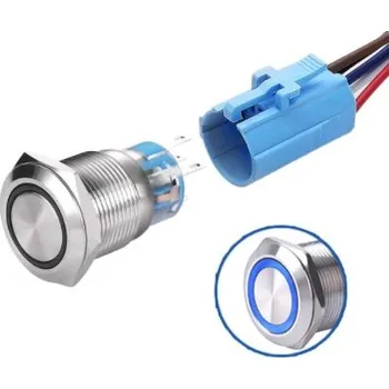 Vývojová deska LED vodotěsný přepínač - Modré podsvícení, 19 mm, 12 - 24V