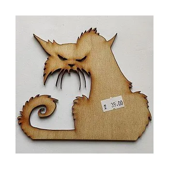 Dřevěný výřez kočka přikrčená 140x120mm