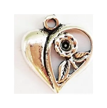Přívěsek Přívěsek srdíčko s kytičkou 16x15mm