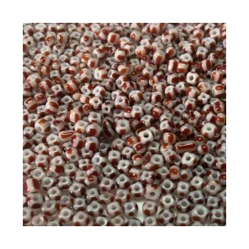 Dětské navlékací korálky Rokajl 8/0 bílé s hnědými pruhy