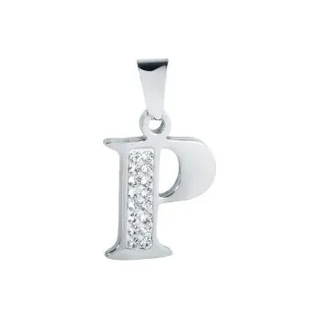 Přívěsek Přívěsek písmeno P s kamínky 29x15mm chirurgická ocel