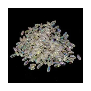 Dětské navlékací korálky Korálky plastové metalické rýže průhledná s AB leskem 6x3mm 10g (cca 340ks)