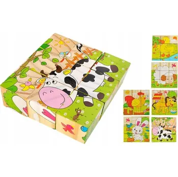 Dřevěná hračka ISO 6157 Dřevěné kostky farma 6v1