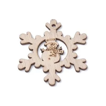 Dětské navlékací korálky Dřevěný výřez sněhulák ve vločce 70x70mm