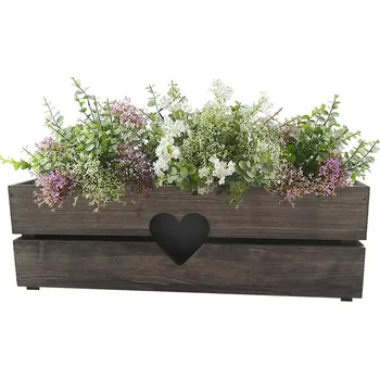 Obal na květináč AMADEA Dřevěný obal s truhlíkem se srdcem tmavý, 52x21,5x17cm Český výrobek