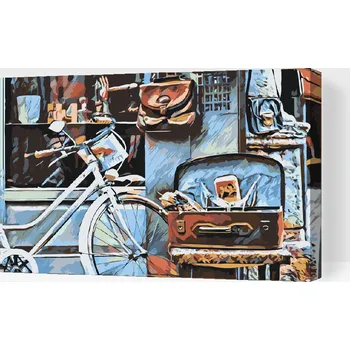 Malování podle čísel - Kolo a kufr plný vzpomínek Velikost: 40x60cm, Rámování: Pouze srolované plátno