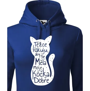Dámská mikina Dámská mikina s kočkou Těžce pracuji, Barva Modrá, Velikost XL, Canvas Dámská mikina Bezvatriko.cz 0496 - DTF/DTG