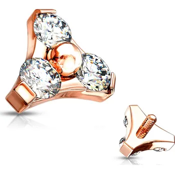 Piercing Atreya Náhradní ocelová koncovka s třemi zirkony pro šperky s vnitřním závitem Barva: Rosegold / Čirá