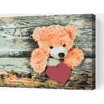 Malování podle čísel - Medvídek se srdíčkem Velikost: 40x50cm, Rámování: Pouze srolované plátno