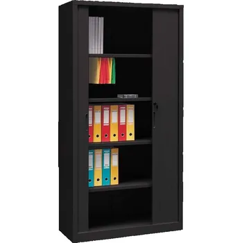 Kovová skříň s žaluziovými dveřmi, v x š x h: 1990 x 1000 x 435 mm, barva korpusu černá RAL9005, žaluzie černé