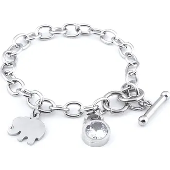 Náramek biju Náramek z chirurgické oceli se slonem a krystalem 1712 stříbrná