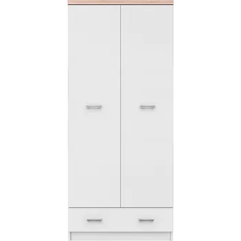 Šatní skříň Dvoudveřová skříň 2D1S, bílá / dub sonoma, TOPTY TYP 01