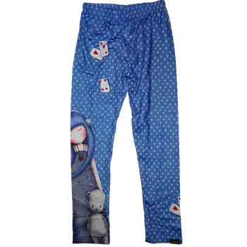 Dívčí oblečení Dívčí modré puntíkaté legínky s dívkou a medvídkem Gorjuss. 140
