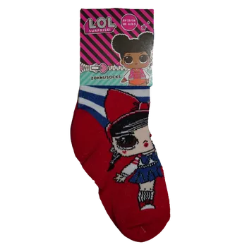 Dívčí červené ponožky L.O.L. s panenkou a modrými proužky. 27 - 30