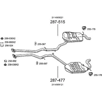 Zadní díl výfuku zadní díl levý Polmostrow 287477P, náhrada za Bosal 287-477