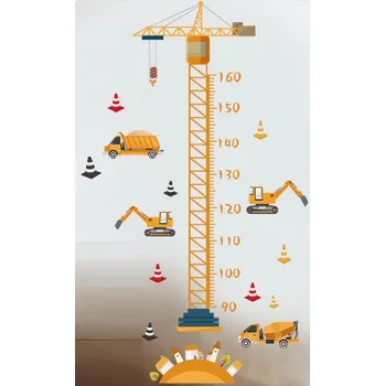Samolepící dekorace Dětské samolepky na zeď Metr Jeřáb, stavební auta, stroje
