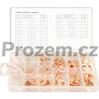 podložka Sortiment / sada měděné podložky 150 ks, měděná podložka těsnicí