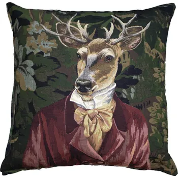 Dekorativní polštářek Gobelínový polštář s jelenem v červeném obleku - 45*15*45cm
