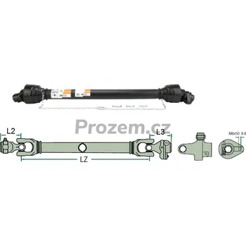 Auto-moto Kardanová hřídel se střižnou spojkou, Lz= 860 mm, 26 kW, 1700 Nm