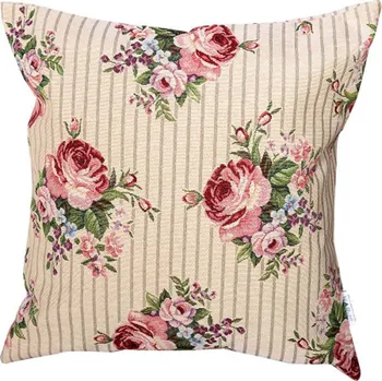 Dekorativní polštářek Dekorační polštář pruhovaný, kytice 45x45 cm