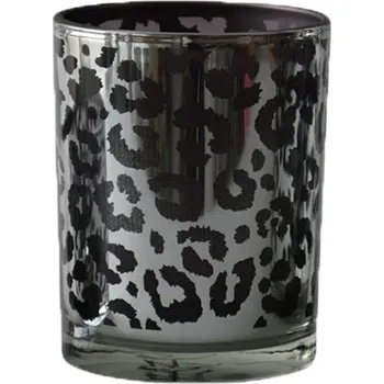 Svícen Stříbrný skleněný svícen Leo s motivem leoparda - 10*10*12,5cm