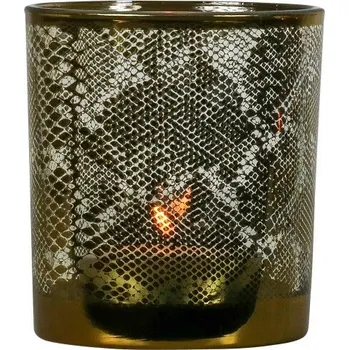 Svícen Zlatý skleněný svícen s motivem hadí kůže M- 10*10*12,5cm