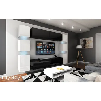 Obývací stěna Ral Obývací stěna FRANCE 4, 256 cm - Černo-bílý lesk