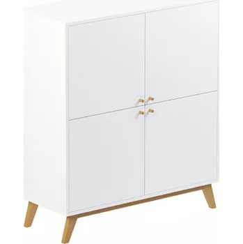 Šatní skříň ARBYD Bílá příborníková skříňka Thia s dubovou podnoží 100 x 33 cm