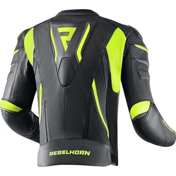 Moto bunda Rebelhorn FIGHTER černá fluo žlutá sportovní kožená bunda na motorku 54