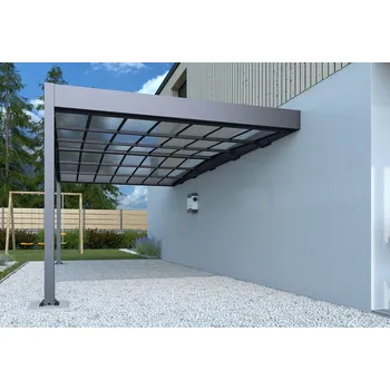 Garážová vrata kovový přístřešek / carport TRIGANO JARDIN LIBECCIO WALL (Hliníkový přístřešek pro auto ke zdi, <b>rozměry š 315 x d 502 x v 234 cm, </b>zastavěná plocha 15,86 m<sup>2</sup>, barva antracit.)